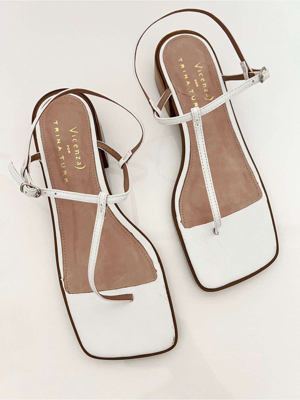 New Vicenza For Trina Turk Palm Springs T-Strap Sandals Block Heel White US 8